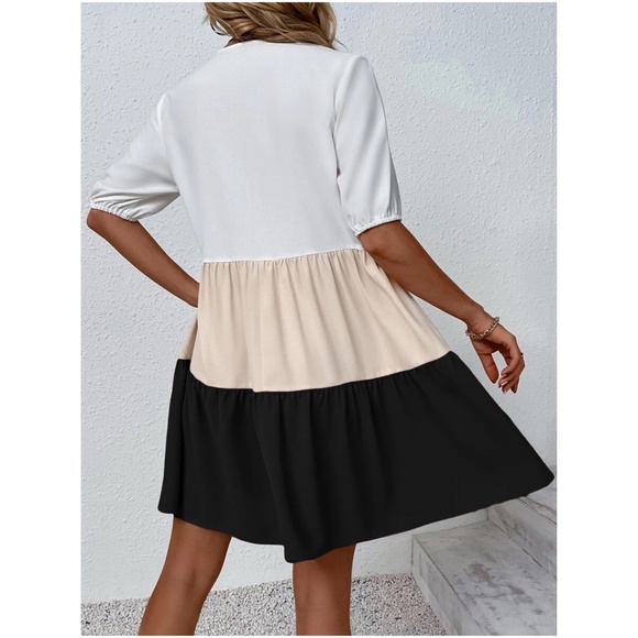 Boho Color Block Lace Oversized Mini Dress - Picture 9 of 13